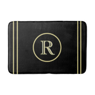 Elegantes Chic Black and Gold Custom Monogram Badematte