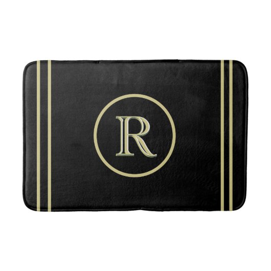 Elegantes Chic Black and Gold Custom Monogram Badematte (Vorderseite)