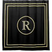 Elegantes Chic Black and Gold Custom Monogram Duschvorhang (Vorderseite)