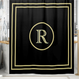 Elegantes Chic Black and Gold Custom Monogram Duschvorhang