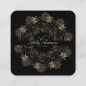 Elegantes Chic Black and Gold Floral Script Monogr Quadratische Visitenkarte (Vorderseite)