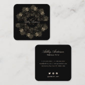 Elegantes Chic Black and Gold Floral Script Monogr Quadratische Visitenkarte (Vorne/Hinten)