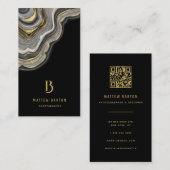 Elegantes Chic Black and Gold Marmor Monogramm Visitenkarte (Vorne/Hinten)