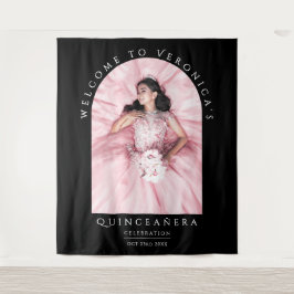 Elegantes Chic Black Classica Quinceñera Foto Wandteppich
