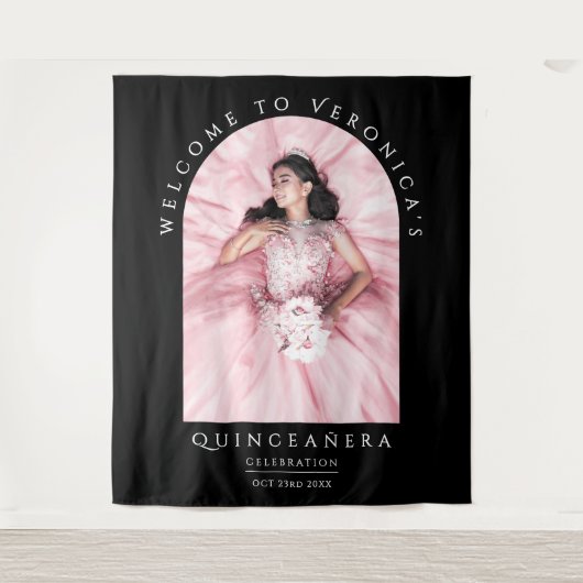 Elegantes Chic Black Classica Quinceñera Foto Wandteppich (Vorderseite)