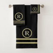 Elegantes Chic Black Gold Custom Monogram Badhandtuch Set (Insitu)
