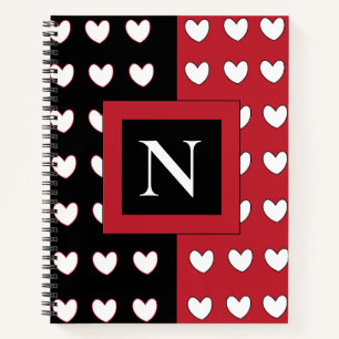 Elegantes Chic Black Red White Hearts Monogramm Notizblock