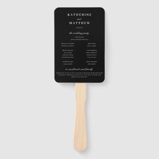 Elegantes Chic Black Wedding Ceremony Programm Fächer (Vorderseite)