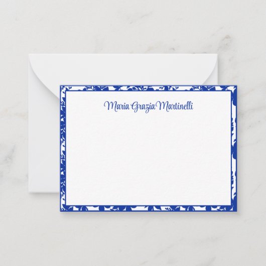 Elegantes Chic Blue Floral Muster Custom Mitteilungskarte (Vorderseite)