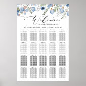 Elegantes Chic Blue Floral Wedding Chart Poster (Vorne)