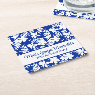 Elegantes Chic Blue White Floral Muster Rechteckiger Pappuntersetzer