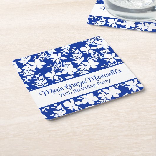 Elegantes Chic Blue White Floral Muster Rechteckiger Pappuntersetzer (angewinkelt)