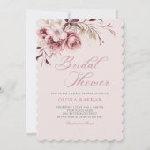 Elegantes Chic Blush Pink Boho Floral Brautparty Einladung (Vorderseite)