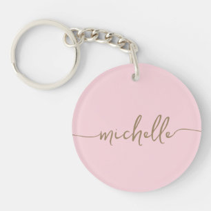 Elegantes Chic Blush Pink Gold Monogram Script Schlüsselanhänger