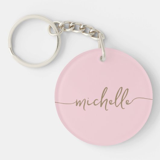 Elegantes Chic Blush Pink Gold Monogram Script Schlüsselanhänger (Vorderseite)
