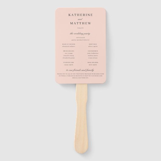 Elegantes Chic Blush Pink Hochzeitsfeierprogramm Fächer (Vorderseite)
