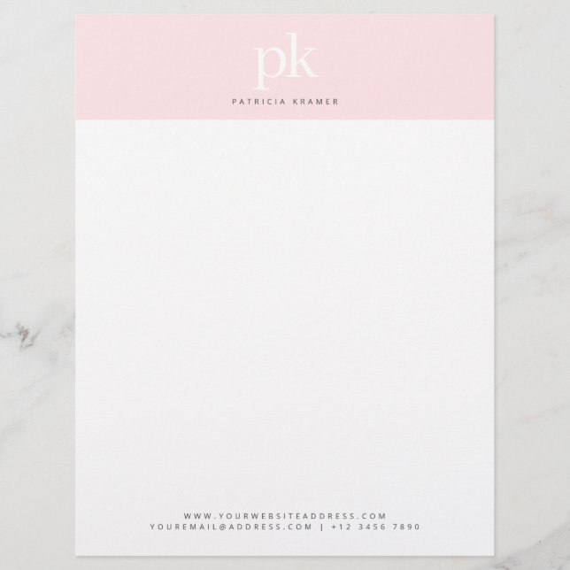 Elegantes Chic Blush Pink Minimalistisch Monogram  Briefbogen (Vorderseite)