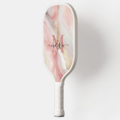 Elegantes Chic Blush Pink Monogramm Pickleball Schläger (Links)