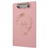 Elegantes Chic Blush Pink Rose Gold Monogramm Klemmbrett (Links)