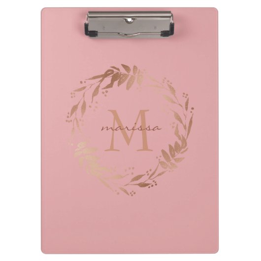 Elegantes Chic Blush Pink Rose Gold Monogramm Klemmbrett (Vorderseite)
