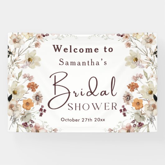 Elegantes Chic Boho Rustic Wildblume Brautparty Banner (Horizontal)