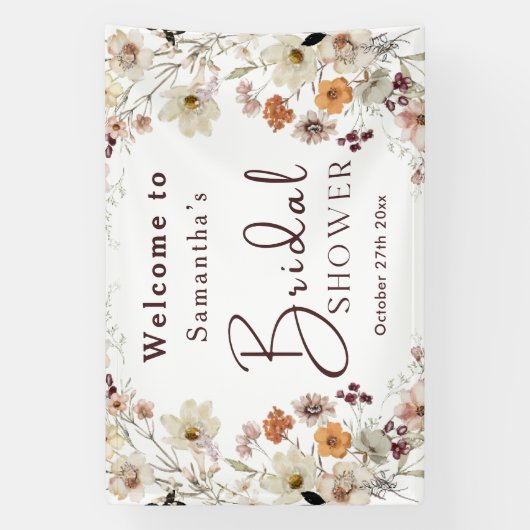 Elegantes Chic Boho Rustic Wildblume Brautparty Banner (Vertikal)