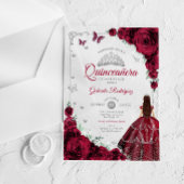 Elegantes Chic Burgunder-Rosen Silber Quinceanera  Acryleinladungen