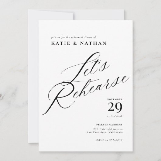 Elegantes Chic Calligraphy Probe Dinner Einladung (Vorderseite)