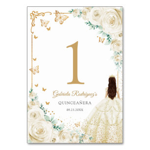 Elegantes Chic Champagner Elfenbein Gold Quinceane Tischnummer
