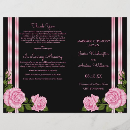 Elegantes Chic Corner Rose Bouquet Hochzeitsprogra (Vorderseite)