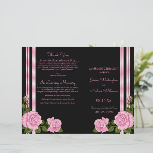 Elegantes Chic Corner Rose Bouquet Hochzeitsprogra (Stehend Vorderseite)