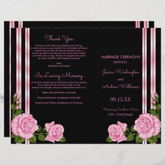 Elegantes Chic Corner Rose Bouquet Hochzeitsprogra (Vorne/Hinten)