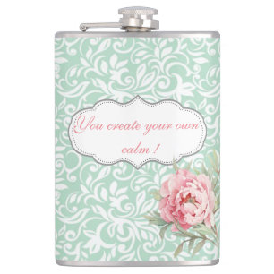 Elegantes Chic Damast, Rosen, Motivierende Botscha Flachmann