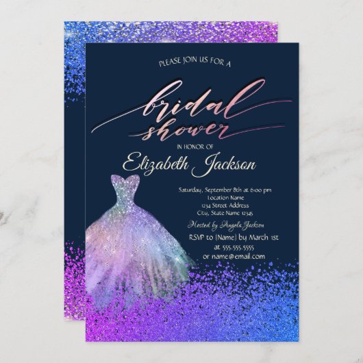 Elegantes Chic Diamonds Dress Brautparty Einladung (Vorne/Hinten)