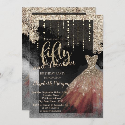 Elegantes Chic Dress 50. Geburtstagsparty Einladung (Vorne/Hinten)