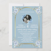 Elegantes Chic Dusty Blue Gold Custom Foto Wedding Einladung (Vorderseite)