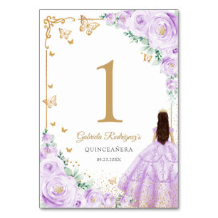 Elegantes Chic Flieder Purpur Gold Quinceanera Tischnummer