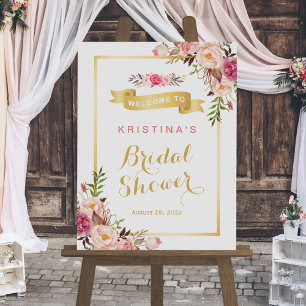 Elegantes Chic Florales Gold Rahmen Brautparty Poster