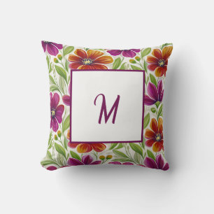 Elegantes Chic Frühjahrs-Blumen-Monogramm Kissen