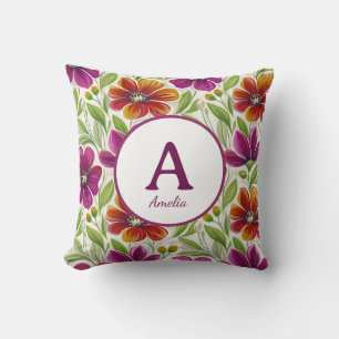 Elegantes Chic Frühjahrs-Blumen-Monogramm  Kissen