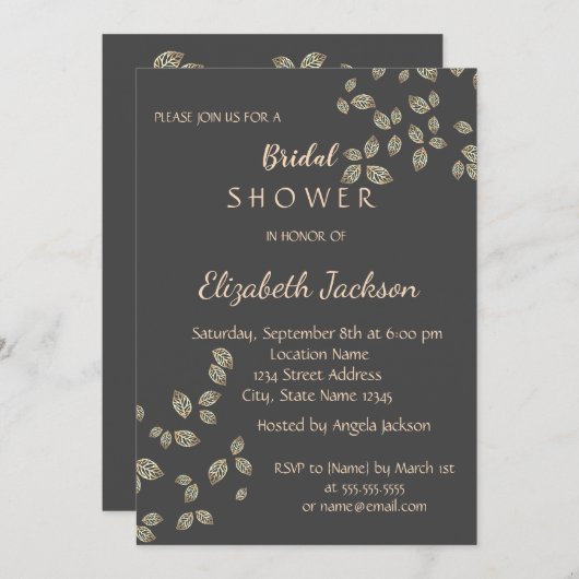 Elegantes Chic Gold Blätter Brautparty Einladung (Vorne/Hinten)