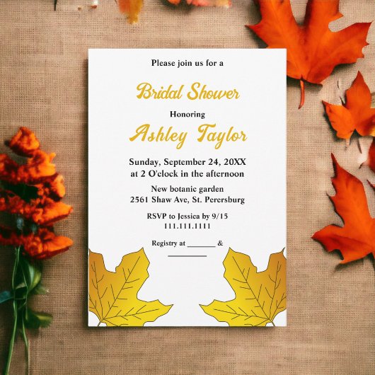 Elegantes Chic Gold Blätter fallen florales Brautp Einladung