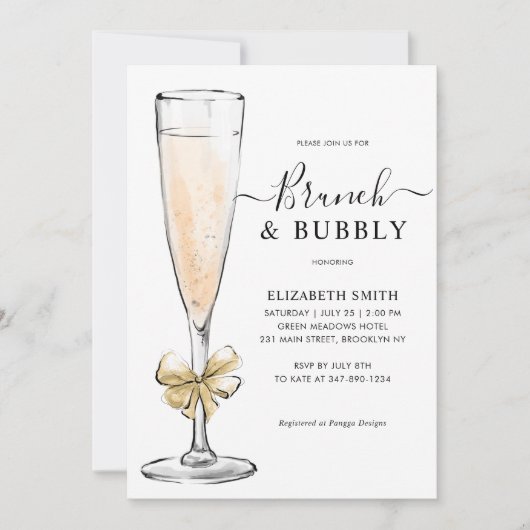 Elegantes Chic Gold Brunch und Bubbly Brautparty Einladung (Vorderseite)