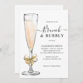 Elegantes Chic Gold Brunch und Bubbly Brautparty Einladung (Vorne/Hinten)