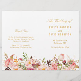 Elegantes Chic Gold Floral Folded Wedding Programm