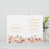 Elegantes Chic Gold Floral Folded Wedding Programm (Stehend Vorderseite)