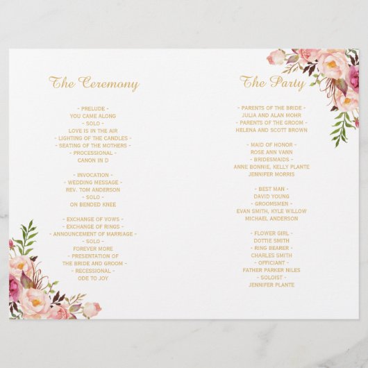 Elegantes Chic Gold Floral Folded Wedding Programm (Rückseite)