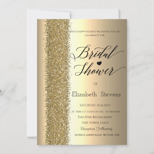 Elegantes Chic Gold Glitzer Script Brautparty Einladung (Vorderseite)