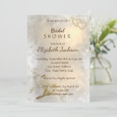 Elegantes Chic Gold Hearts, Birds Brautparty Einladung (Stehend Vorderseite)