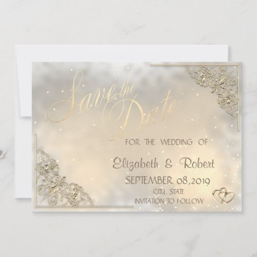 Elegantes Chic Gold Hearts, Rahmen Save the Date (Vorderseite)